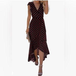 Women's Spring Summer Boho Floral Print V-Neck Faux Wrap Maxi Dress
